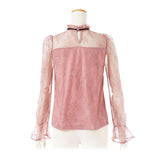 【メール便】リボン付プチハイネックレーストップス