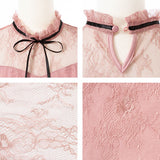 【メール便】リボン付プチハイネックレーストップス