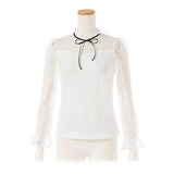 【メール便】リボン付プチハイネックレーストップス