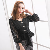 ビジューボタンウエストリボンブラウス