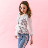 ビジューボタンウエストリボンブラウス