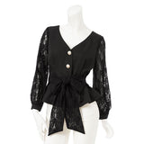 ビジューボタンウエストリボンブラウス