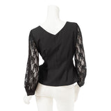 ビジューボタンウエストリボンブラウス