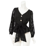 ビジューボタンウエストリボンブラウス