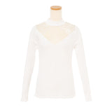 スカラップレースバスト開きリブトップス