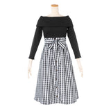 ウエストタック美シルエットメロウオフショルドッキングワンピ