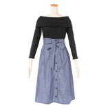 ウエストタック美シルエットメロウオフショルドッキングワンピ