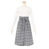 ウエストタック美シルエットメロウオフショルドッキングワンピ