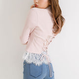 【メール便】バックレースアップ短丈リブトップス