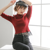 【メール便】バックレースアップ短丈リブトップス