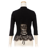 【メール便】バックレースアップ短丈リブトップス