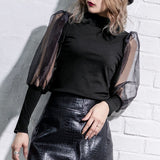 【メール便】袖オーガンジーリブトップス【C】