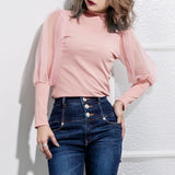 【メール便】袖オーガンジーリブトップス【C】