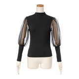 【メール便】袖オーガンジーリブトップス【C】