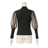 【メール便】袖オーガンジーリブトップス【C】