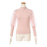 【メール便】袖オーガンジーリブトップス【C】