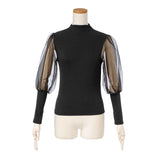 【メール便】袖オーガンジーリブトップス【C】