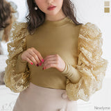 【メール便】袖フラワー刺繍リブトップス【C】