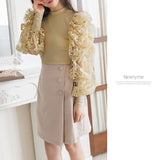 【メール便】袖フラワー刺繍リブトップス【C】