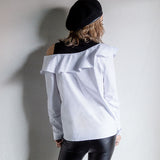 【メール便】肩あきカットソー切り替えシャツ【C】