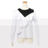 【メール便】肩あきカットソー切り替えシャツ【C】