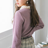 パールボタンレース衿カーデ【C】