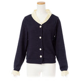 パールボタンレース衿カーデ【C】