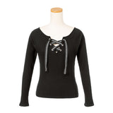 【メール便】ロゴテープレースアップリブトップス