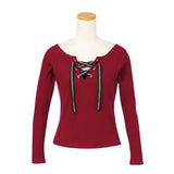 【メール便】ロゴテープレースアップリブトップス