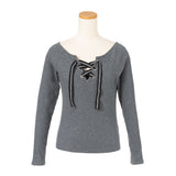 【メール便】ロゴテープレースアップリブトップス