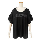 サイドショルダーレースアップオフショルロゴトップス