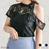 【メール便】ワンショルダー総レーストップス