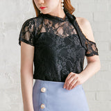 【メール便】ワンショルダー総レーストップス