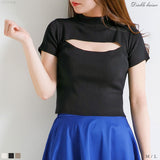 【メール便】バスト開きプチハイ半袖トップス【ニット】