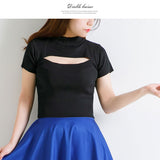 【メール便】バスト開きプチハイ半袖トップス【ニット】