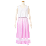 マキシ丈裾チュール切り替えノースリワンピ