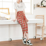 チェック柄シャーリングタイトスカート