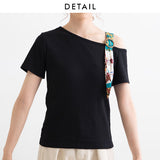 スカーフ付きワンショルリブトップス