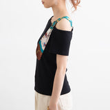 スカーフ付きワンショルリブトップス