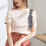 スカーフ付きワンショルリブトップス