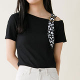 スカーフ付きワンショルリブトップス