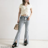 【メール便】フロントギャザーリブトップス