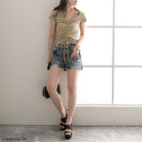 【メール便】フロントギャザーリブトップス