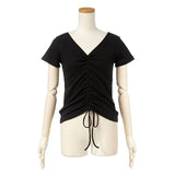 【メール便】フロントギャザーリブトップス