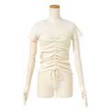 【メール便】フロントギャザーリブトップス