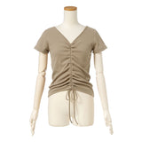 【メール便】フロントギャザーリブトップス