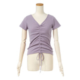 【メール便】フロントギャザーリブトップス