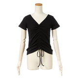 【メール便】フロントギャザーリブトップス