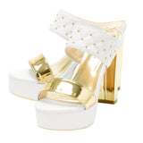 11cmキルティングスタッズミュールサンダル