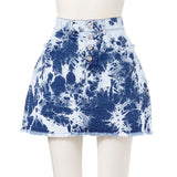 ビジュー付きケミカル&タイダイデニムミニスカート